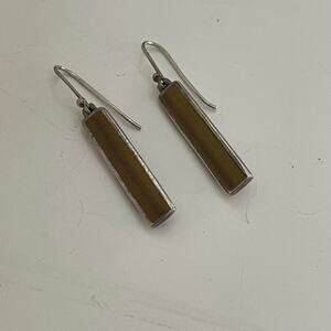 Silver tone earrings pierced dangle cat eye marked Thailand